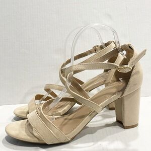 Dream Pairs‎ Women Ankle Strap Pump Low Chunky Heel Sandals MADISON NUDE/SUEDE 9
